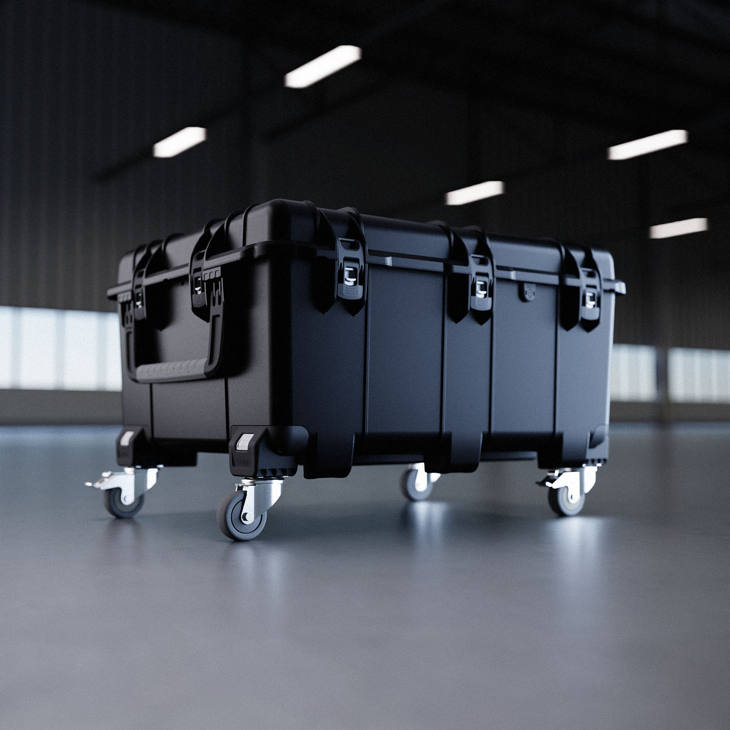 Vorführung des NANUK 976 Hard valise mit Lenkrollen in einer Lagerhalle