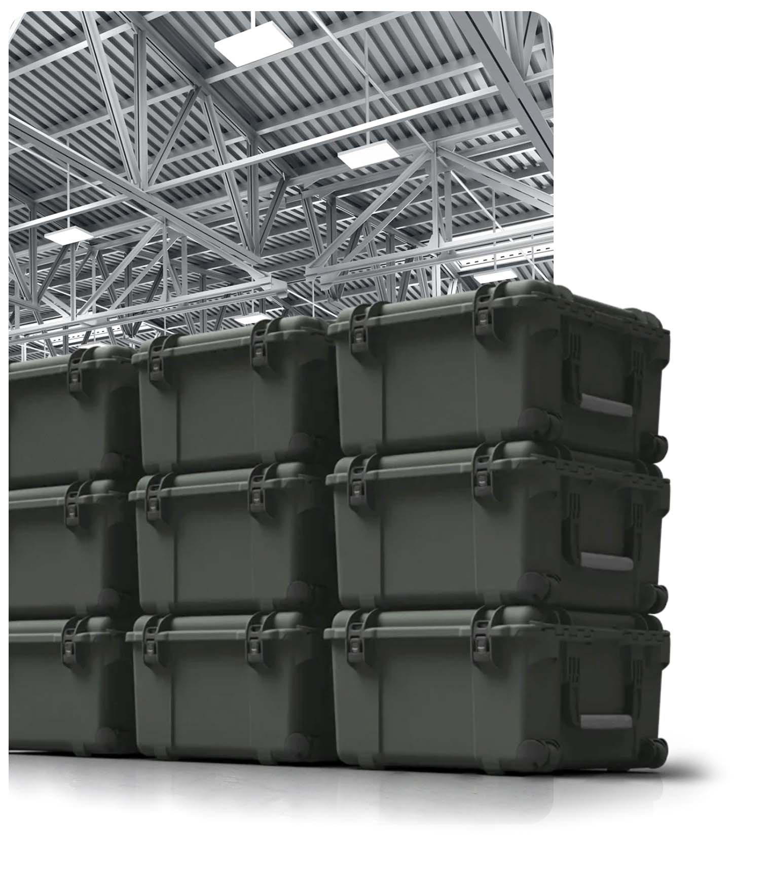 Disaster-proof JIC stockpiles from damp, humid storerooms by housing critical supplies in hermetically sealed cases that are Indestructible. Impenetrable. And did we mention, Stackable?