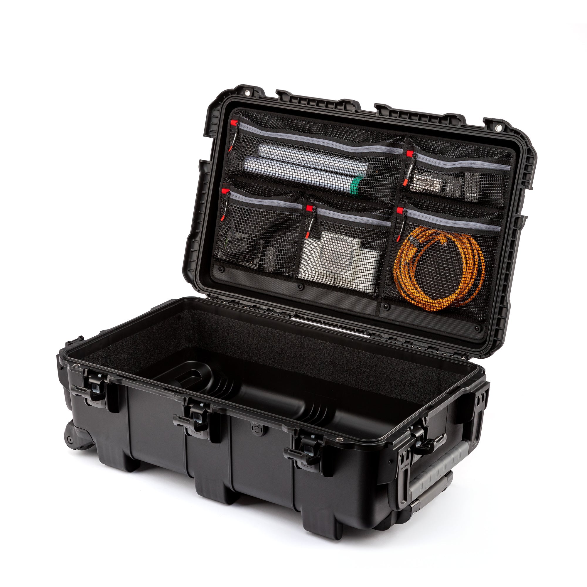 NANUK 962 Mesh Lid Organizer with content inside a Nanuk 962 case angle view