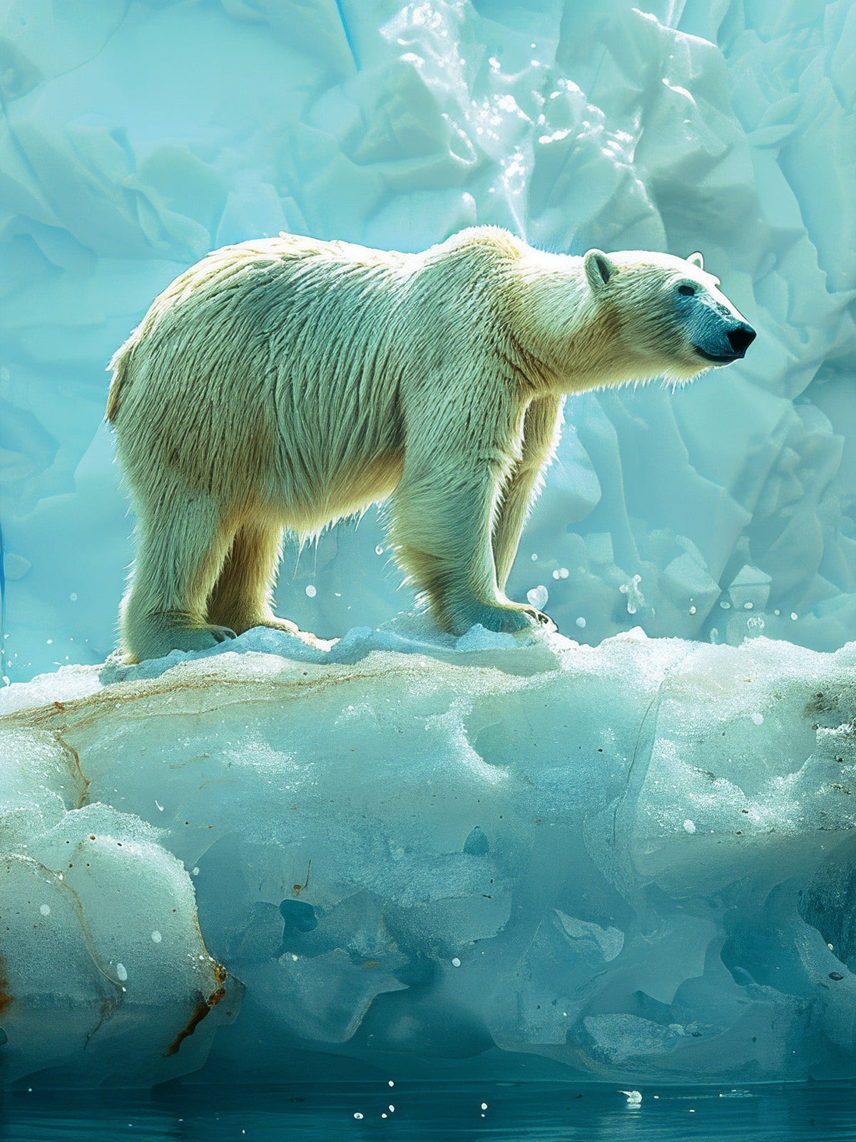 Ein Eisbär auf schmelzendem Eis als Symbol für das Engagement von NANUK für Nachhaltigkeit und Tierschutz.